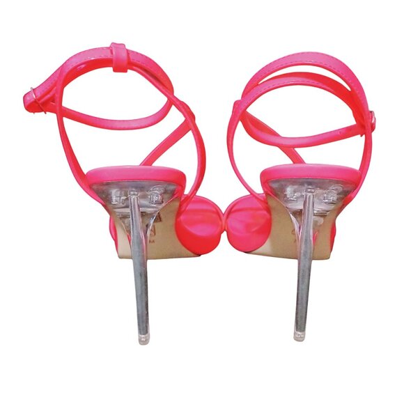 NEW‎ Aaj By Aminah Zayn Faux Patent Leather Evening Heels in Neno Pink Size 7.5 - Picture 3 of 10